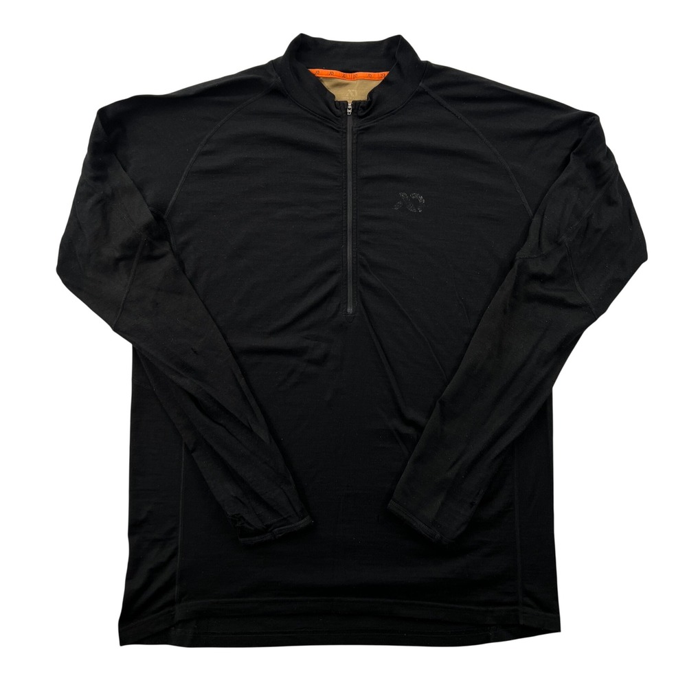 First Lite 1/4 Zip Mens XL Black Merino Wool Base Layer Hunting Top *AS IS Flaws